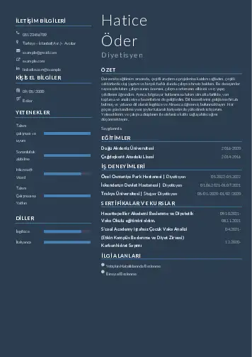 Beslenme Uzmanı Diyetisyen CV Örnekleri cv indir